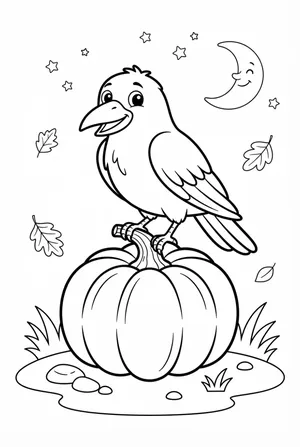 Crow on Pumpkin Coloring Page