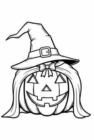 Pumpkin with Witch Hat Coloring Page