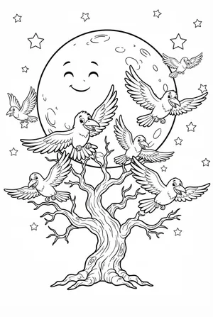 Flock of Ravens Coloring Page