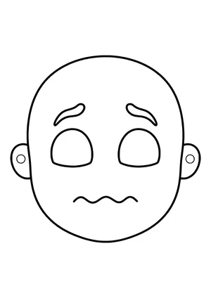 Scared feelings mask with a round child's face, raised eyebrows, and a wobbly mouth, ready to print