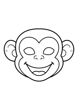 Printable monkey mask with big round ears, a heart-shaped face, and a wide mouth, ready to color