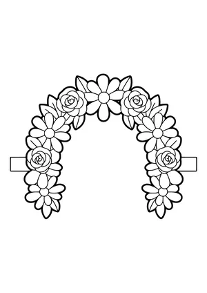 Head wreath of big daisies, roses, and leaves, ready to print
