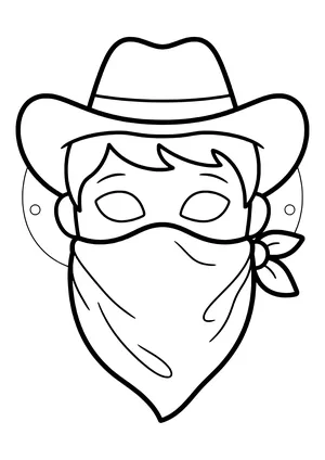 Cowboy mask with a wide-brim hat and a bandana over the nose and mouth, ready to print