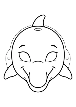 Cheerful dolphin mask with a dorsal fin, short snout, and smile, ready to print