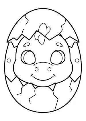 Baby dinosaur peeking out of a cracked eggshell that forms the mask edge, ready to print