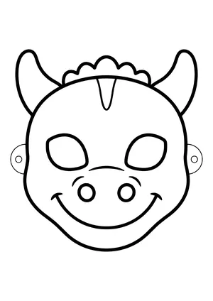 Friendly dragon mask with round horns, a spiky crest, and a smile, ready to print