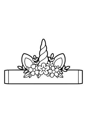 Unicorn headband with a twisted horn, two ears, and flowers, ready to print