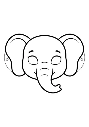 Elephant mask with huge round ears and a short curved trunk, ready to print