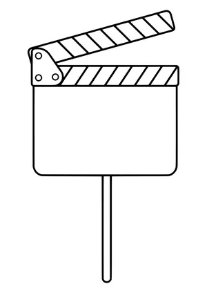 Film clapperboard with diagonal stripes and a blank board as a photo booth prop on a stick, ready to print