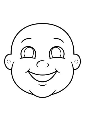 Happy feelings mask with a round child's face, a big smile, and lifted cheeks, ready to print