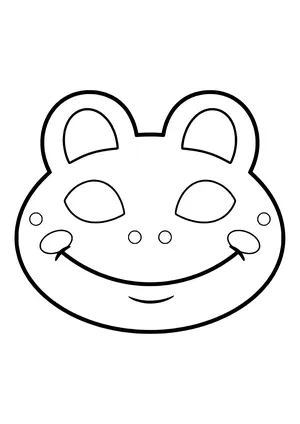 Printable frog mask with bulgy eyes on top, a wide smile, and round cheeks, ready to color