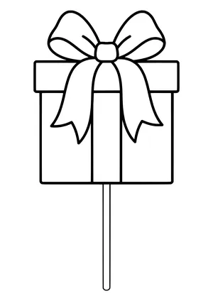 Big wrapped gift box with a wide bow as a photo booth prop on a stick, ready to print