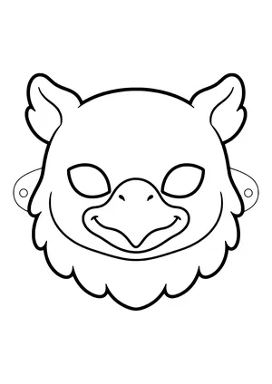 Friendly griffin mask with an eagle head, curved beak, and feathers, ready to print