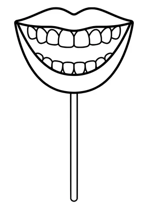 Giant grinning mouth with big teeth as a photo booth prop on a stick, ready to print