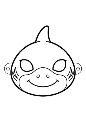 Friendly shark mask with a dorsal fin, gills, and a toothless smile, ready to print