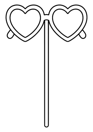 Sunglasses with two big heart-shaped lenses as a photo booth prop on a stick, ready to print