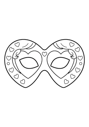 Eye mask made of two large hearts around the eyes with little hearts along the edge, ready to print