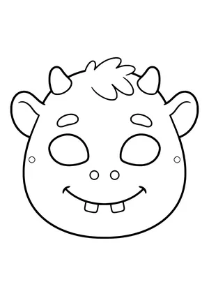 Friendly monster mask with two little round horns, big ears, and a gap-toothed smile, ready to print