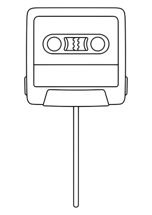 Retro cassette tape with two reels and a blank label as a photo booth prop on a stick, ready to print