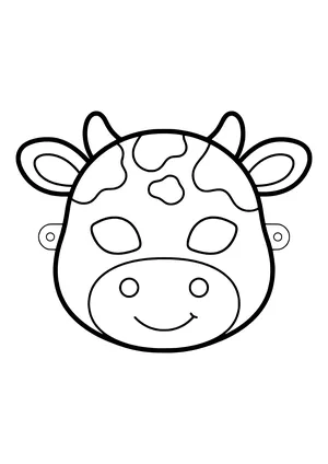 Cow mask with small horns, big spots, and a wide snout, ready to print