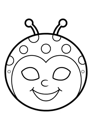 Round ladybug mask with antennas and big spots, ready to print