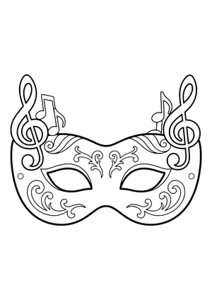 Masquerade eye mask with two treble clefs and music notes on the sides, ready to print