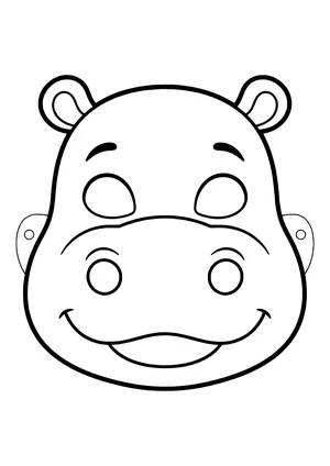 Hippo mask with a huge wide snout and tiny round ears, ready to print