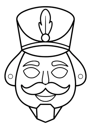 Nutcracker mask with a tall soldier hat, big mustache, and square chin, ready to print