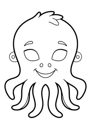 Cheerful octopus mask with a round head and eight thick, curly arms, ready to print