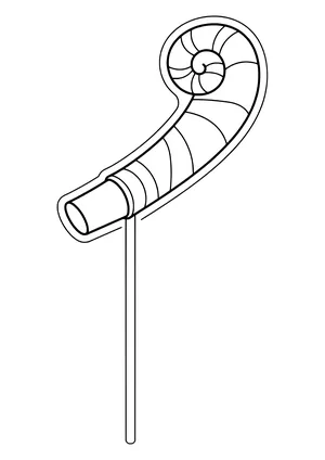 Striped party horn with an unrolled blower as a photo booth prop on a stick, ready to print