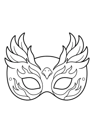 Phoenix eye mask with flame-shaped feathers and a small beak, ready to print