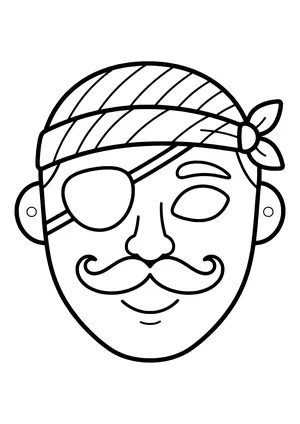Pirate mask with a striped bandana, eye patch, and curled mustache, ready to print