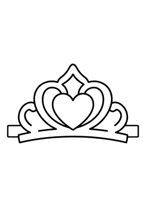 Delicate princess tiara with a big heart in the center and sweeping arches, ready to print