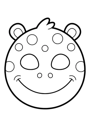 Round polka dot monster mask with big dots, two ears, and a laughing mouth, ready to print