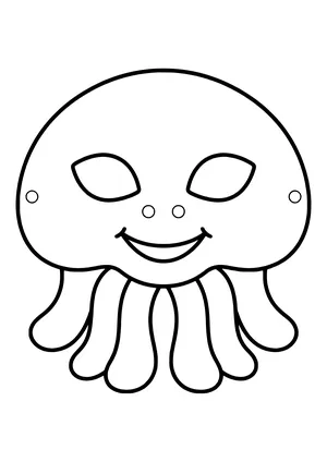 Jellyfish mask with a round bell and wide, wavy tentacles, ready to print