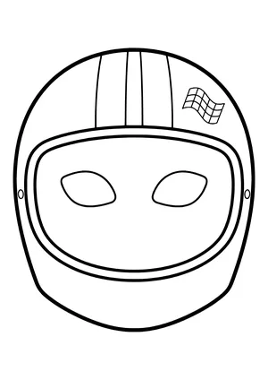 Race car driver helmet mask with a big visor, racing stripes, and checkered flag, ready to print
