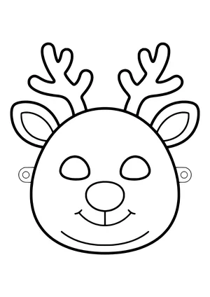 Cheerful reindeer mask with big branching antlers, side ears, and a round nose, ready to print