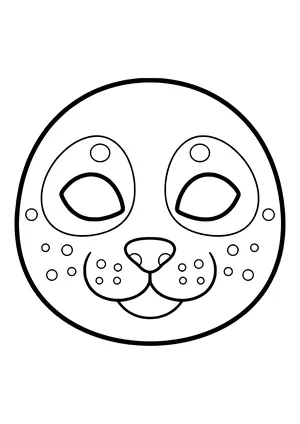 Cuddly seal mask with big button eyes, whisker dots, and a small nose, ready to print