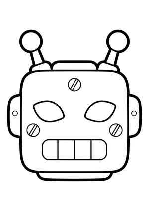 Friendly robot mask made of rectangles with antennas, bolts, and a grid mouth, ready to print