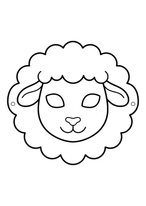Sheep mask framed in cloud-like wool with ears to the sides, ready to print