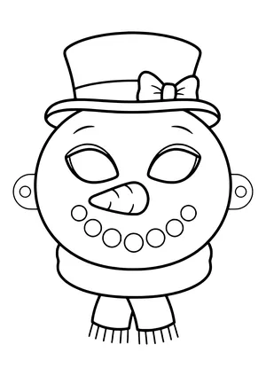 Snowman mask with a top hat, carrot nose, button mouth, and scarf, ready to print