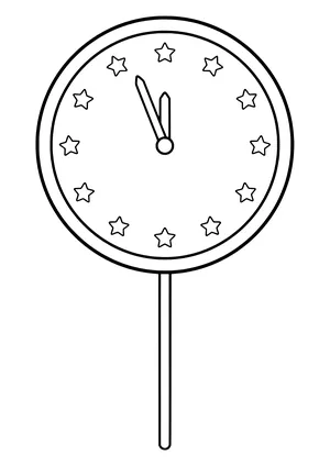Round New Year's clock with hands just before midnight and little stars as a photo prop, ready to print