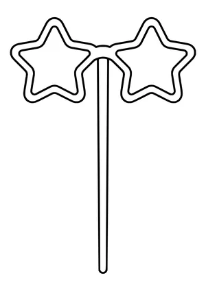 Party glasses with two big star-shaped lenses as a photo booth prop on a stick, ready to print