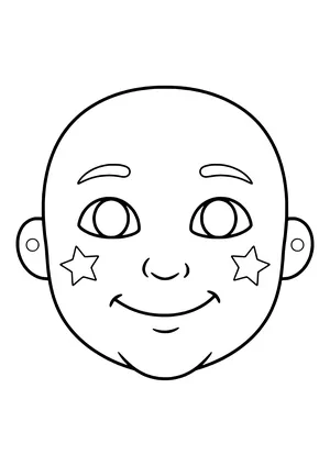 Proud feelings mask with a round child's face, a lifted chin, and stars on the cheeks, ready to print