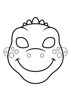 Friendly T-Rex mask with a big smiling mouth and rounded back spikes, ready to print