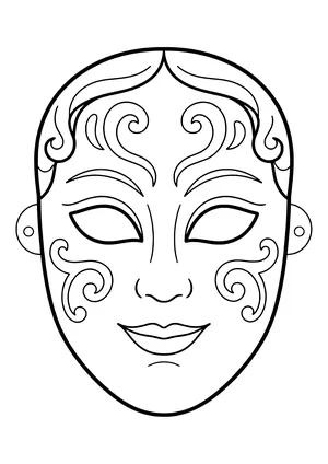 Venetian volto mask with a calm smile and ornaments on the forehead and cheeks, ready to print