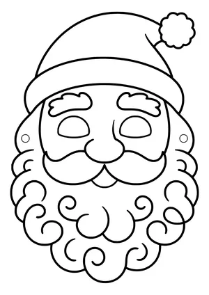 Santa Claus mask with a pom-pom hat, bushy eyebrows, and a big curly beard, ready to print