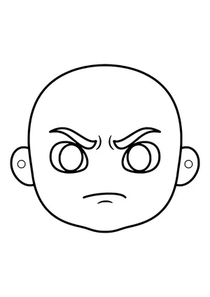Angry feelings mask with a round child's face, furrowed brows, and pressed lips, ready to print