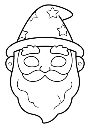 Wizard mask with a starry pointed hat, bushy eyebrows, and a long beard, ready to print