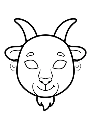 Goat mask with curved horns, side ears, and a chin beard, ready to print
